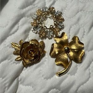Sarah Coventry Gold and Silver Brooch Jewelry 3 pieces